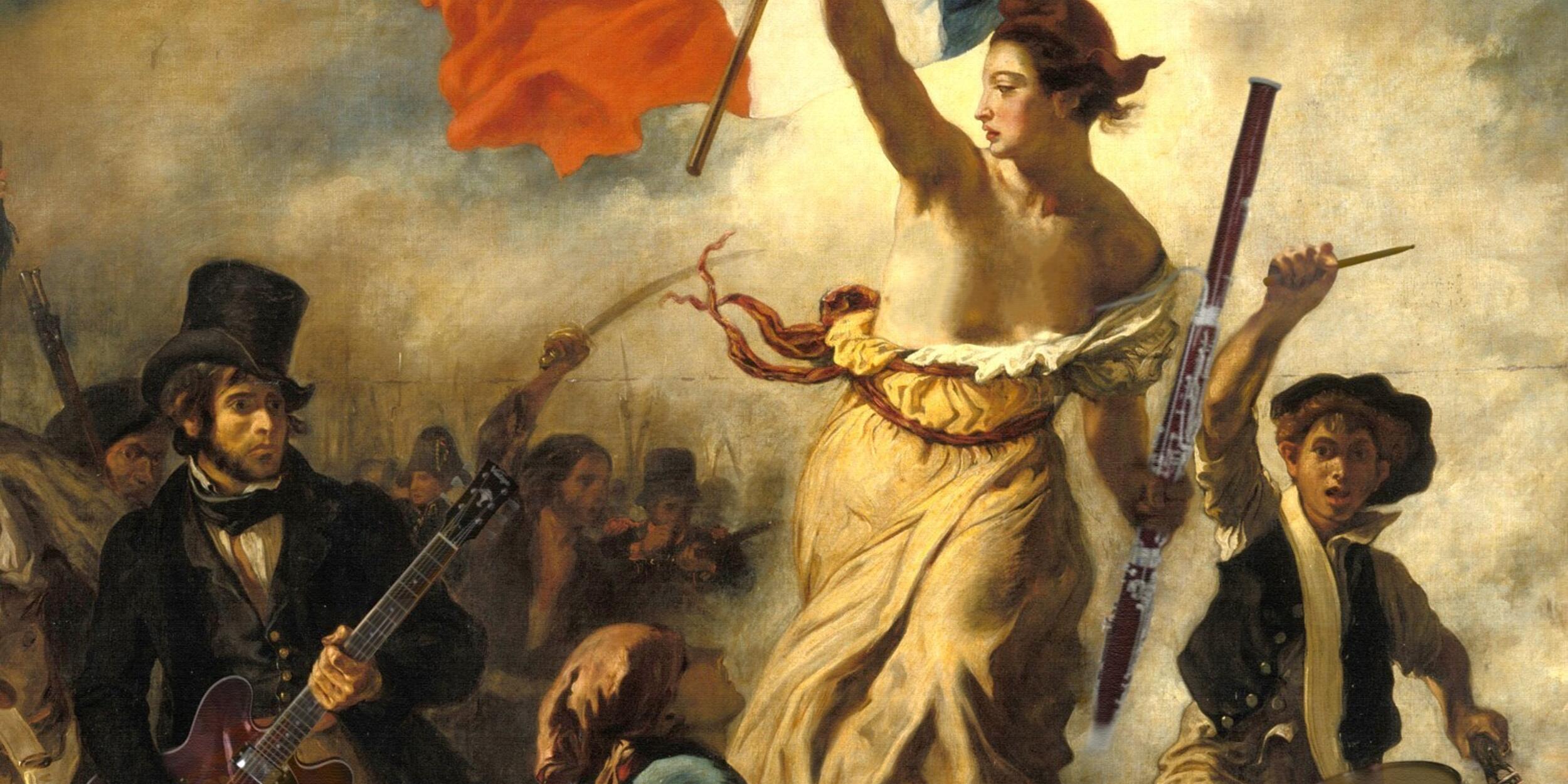 Eugène Delacroix, La Liberté guidant le peuple, bearbeitet | © Coverabbildung aus: Musik – Macht – Staat. Kulturelle, soziale und politische Wandlungsprozesse in der Moderne, hrsg. von Sabine Mecking und Yvonne Wasserloos, Göttingen 2012 (= Schriften zur Politischen Musikgeschichte 1)